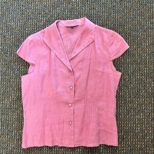 Pink linen short sleeve button down